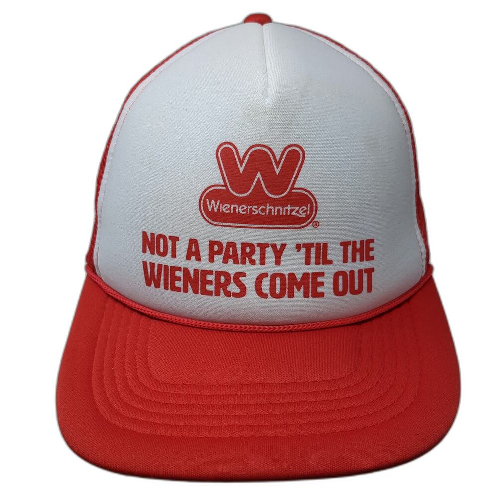 Clipper Trucker Hat Red White OS Mesh Snapback Wienerschnitzel Party Graphic